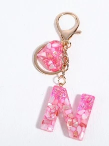 1入組女士亮片和石頭細節字母和愛心掛飾時尚鑰匙圈適用於鑰匙裝飾用品 - 彩色 - 查看 3