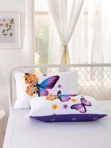 2入组蝴蝶印花枕套，無填充物，臥室現代布藝床枕套 - 彩色 - 查看 3