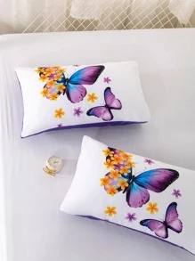 2入组蝴蝶印花枕套，無填充物，臥室現代布藝床枕套 - 彩色 - 查看 5