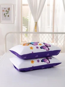 2入组蝴蝶印花枕套，無填充物，臥室現代布藝床枕套 - 彩色 - 查看 4