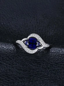 JewelryPalace 1入組魅力四射純銀精美橢圓形切實驗室製造藍色藍寶石銀戒指適合女士適用於舞會宴會適用於約會禮物精細首飾類 - 寶藍色 - 查看 2