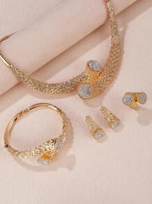 5pcs/set Glamorous Rhinestone Decor Jewelry Set For Women For Wedding Party