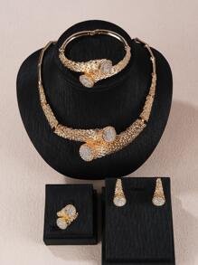 5pcs/set Glamorous Rhinestone Decor Jewelry Set For Women For Wedding Party
