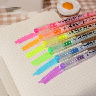 6支装学生双头荧光马克笔 - 塑料材质，大容量！非常适合做高亮、记日记和绘画 - 开学文具礼物！