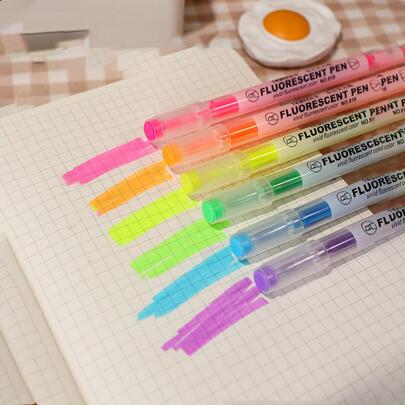 6支装学生双头荧光马克笔 - 塑料材质，大容量！非常适合做高亮、记日记和绘画 - 开学文具礼物！