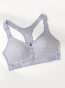 WINGSLOVE Plus High Support Dot Print Zip Up Sports Bra - Purple - View 9