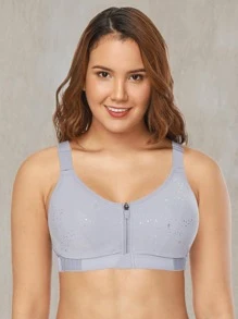 WINGSLOVE Plus High Support Dot Print Zip Up Sports Bra - Purple - View 4