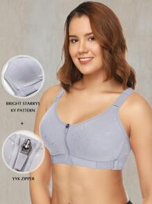 WINGSLOVE Plus High Support Dot Print Zip Up Sports Bra - Purple - View 1