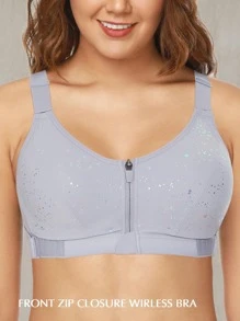 WINGSLOVE Plus High Support Dot Print Zip Up Sports Bra - Purple - View 3