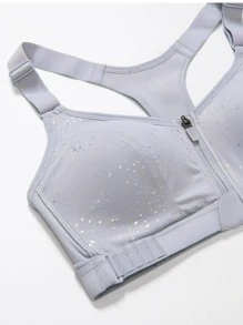 WINGSLOVE Plus High Support Dot Print Zip Up Sports Bra - Purple - View 10