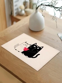 1pc Cartoon Cat Pattern Placemat, Modern Fabric Heat Resistant Placemat For Kitchen - Multicolor - View 3