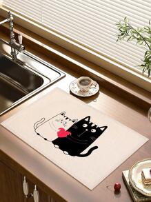 1pc Cartoon Cat Pattern Placemat, Modern Fabric Heat Resistant Placemat For Kitchen - Multicolor - View 2