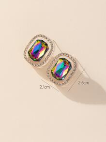 1對派對風格簡約幾何橢圓形寶石和鑲有水晶的女士耳釘 - 彩色 - 查看 3