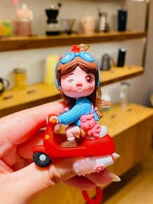 1pc Unisex Cartoon Figure & Car Charm Cute Keychain With Wristlet For Key Decoration - Red - View 3