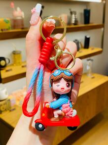 1pc Unisex Cartoon Figure & Car Charm Cute Keychain With Wristlet For Key Decoration - Red - View 2