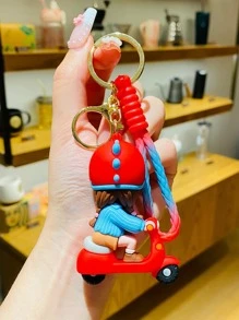 1pc Unisex Cartoon Figure & Car Charm Cute Keychain With Wristlet For Key Decoration - Red - View 4