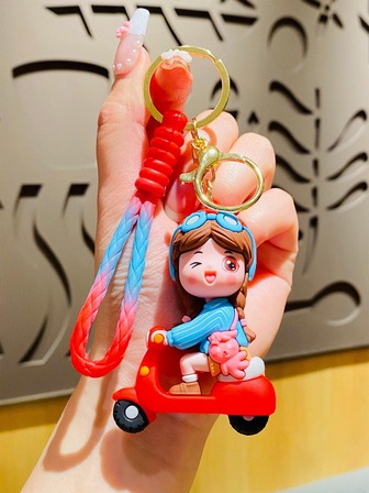 1入組中性卡通人物和車飾可愛鑰匙圈帶腕帶適用於鑰匙裝飾用品