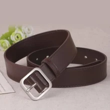 女士方形扣休閒皮帶日常裝飾 - 咖啡棕 - 查看 3