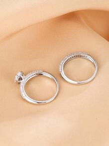 2pcs/Set Cubic Zirconia Rings Set, Fashionable Stackable Rings Suitable For Women's Daily Wear - Silver - View 3