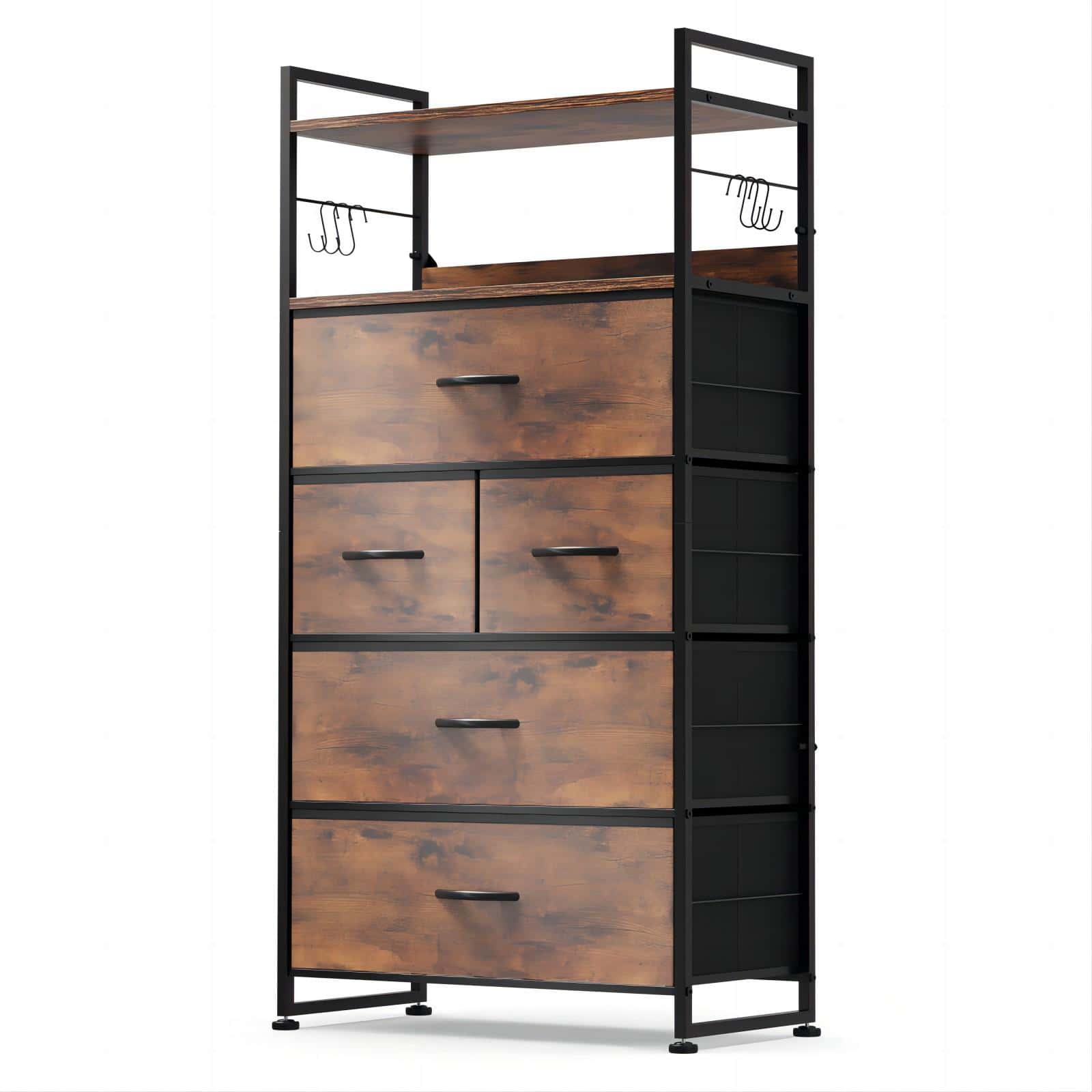 GIKPAL Dresser For Bedroom With 5 Drawer, Dressers & Chests Of Drawers For Hallway, Entryway, Storage Organizer Unit With Fabric, Sturdy Metal Frame, Wood Tabletop, Easy Pull Handle - 棕色 - 查看 1