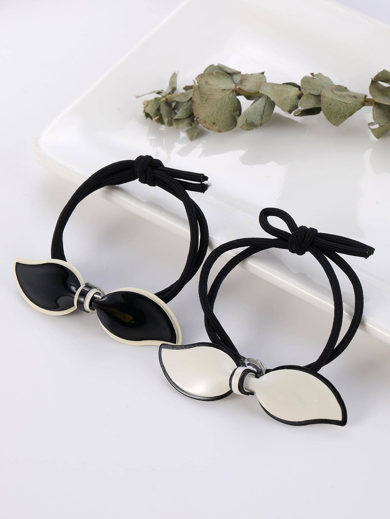 2 chiếc nơ nữ trang trí nơ buộc tóc thời trang cho cuộc sống hàng ngày - Đen và trắng - Xem 1