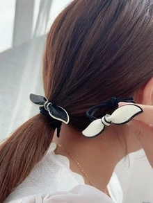 2 chiếc nơ nữ trang trí nơ buộc tóc thời trang cho cuộc sống hàng ngày - Đen và trắng - Xem 2