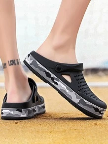 男士撞色鏤空黑色戶外塑膠洞洞鞋 - 黑色 - 查看 2