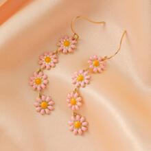 Flower Drop Earrings - Pink - View 2