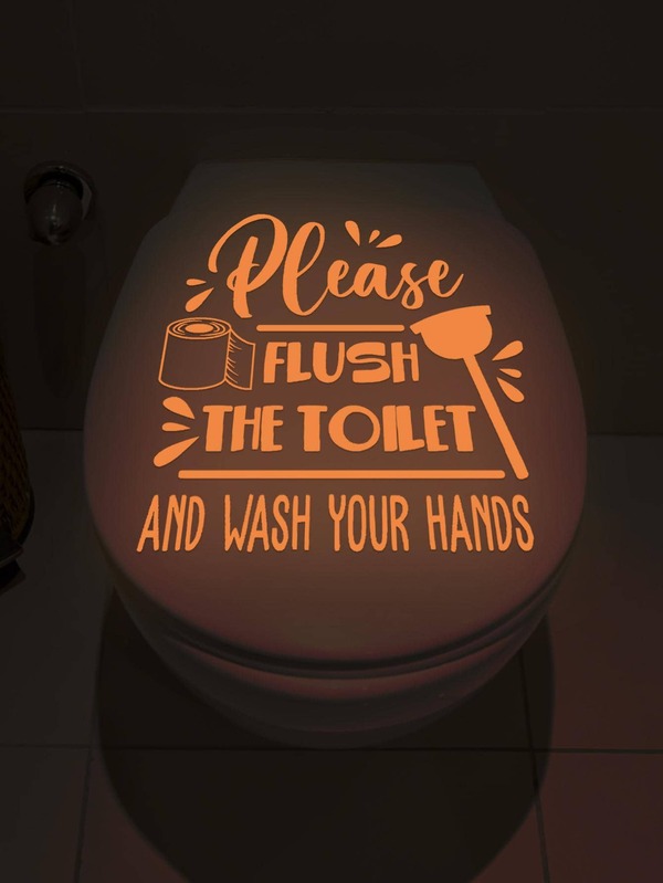 1pc Slogan Graphic Glow In The Dark Toilet Lid Decal, Modern PVC WC