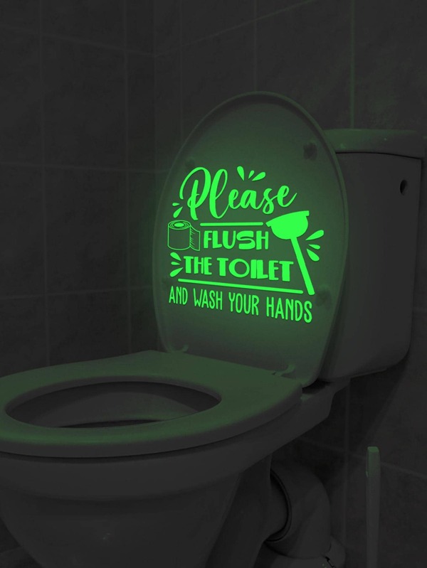 1pc Slogan Graphic Glow In The Dark Toilet Lid Decal, Modern PVC WC