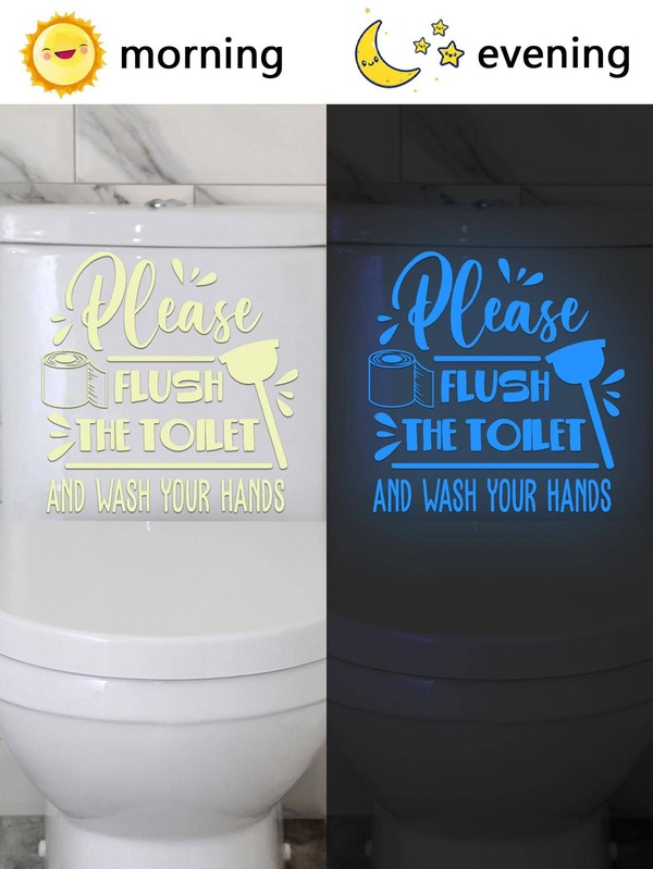 1pc Slogan Graphic Glow In The Dark Toilet Lid Decal, Modern PVC WC