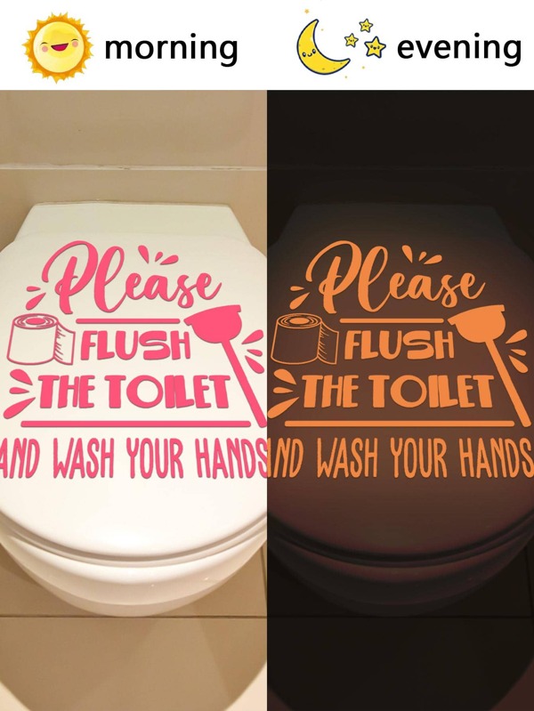 1pc Slogan Graphic Glow In The Dark Toilet Lid Decal, Modern PVC WC