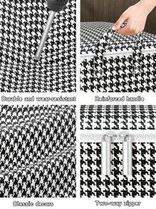 1入組千鳥格圖案被子收納現代無紡布織物毯子收納袋帶拉鍊 - 黑與白 - 查看 4