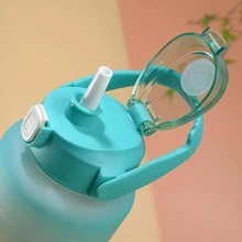 3入組/套2000/900/500ml漸層標語圖案水瓶,便攜塑膠運動水壺帶吸管適用於學校,辦公室 - 淡紫色 - 查看 5