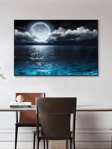 1入組大海和月亮印花無框現代化學纖維無框畫裝飾用品 - 彩色 - 查看 1