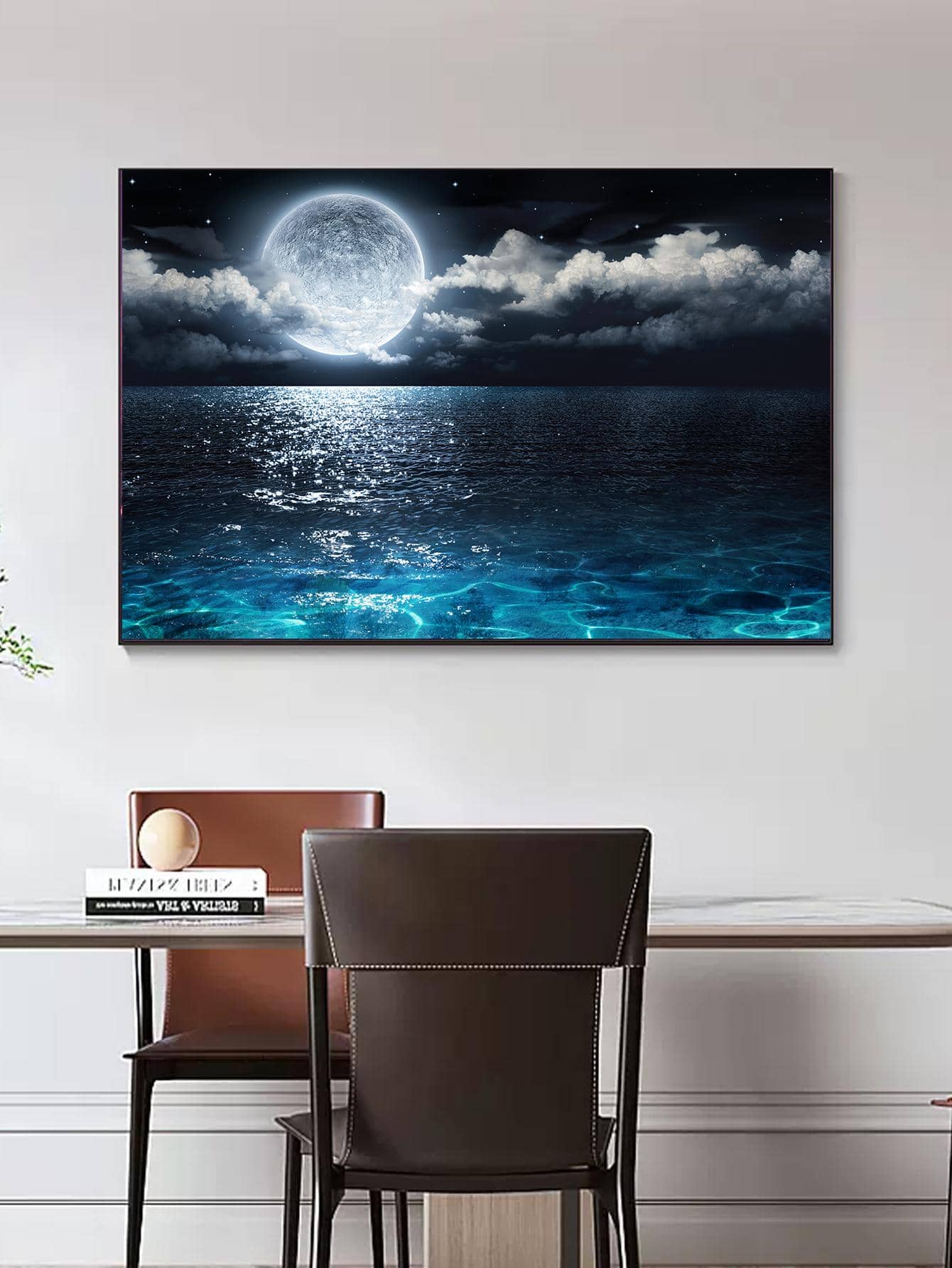 1入組大海和月亮印花無框現代化學纖維無框畫裝飾用品 - 彩色 - 查看 1