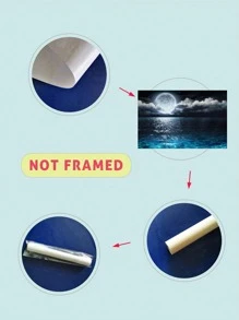1入組大海和月亮印花無框現代化學纖維無框畫裝飾用品 - 彩色 - 查看 4