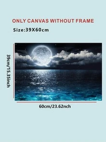 1入組大海和月亮印花無框現代化學纖維無框畫裝飾用品 - 彩色 - 查看 3