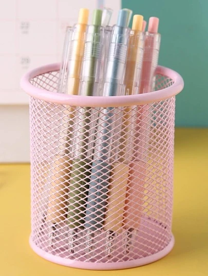 1pc Hollow Out Solid Color Pen Holder, Simple Multi-Purpose Stationery Storage Box For Office, School Student Back To School