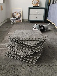 1pc Solid Color Fuzzy Rug, Modern EVA Anti-slip Floor Carpet For Bedroom - Grey - View 1