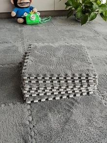 1pc Solid Color Fuzzy Rug, Modern EVA Anti-slip Floor Carpet For Bedroom - Grey - View 2