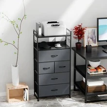 GIKPAL Dresser For Bedroom With 5 Drawer, Dressers & Chests Of Drawers For Hallway, Entryway, Storage Organizer Unit With Fabric, Sturdy Metal Frame, Wood Tabletop, Easy Pull Handle - 灰色 - 查看 3