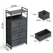 GIKPAL Dresser For Bedroom With 5 Drawer, Dressers & Chests Of Drawers For Hallway, Entryway, Storage Organizer Unit With Fabric, Sturdy Metal Frame, Wood Tabletop, Easy Pull Handle - 灰色 - 查看 4