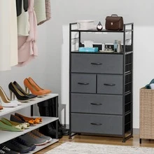 GIKPAL Dresser For Bedroom With 5 Drawer, Dressers & Chests Of Drawers For Hallway, Entryway, Storage Organizer Unit With Fabric, Sturdy Metal Frame, Wood Tabletop, Easy Pull Handle - 灰色 - 查看 6