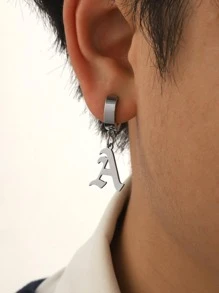 1入組時尚不銹鋼字母耳墜適合男士適用於日常生活,適用於首飾類禮品和派對 - 銀色 - 查看 1
