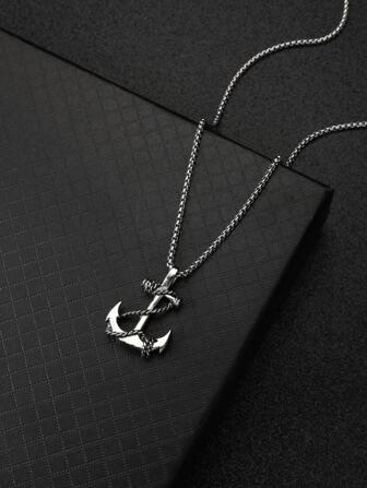 1 Pieza Collar con colgante de ancla minimalista para hombre, decoración diaria, regalo para el Día de San Valentín, aleación de zinc acabado en plata antigua, apto para San Valentín, mamá, madre, Día de la Madre, regalo