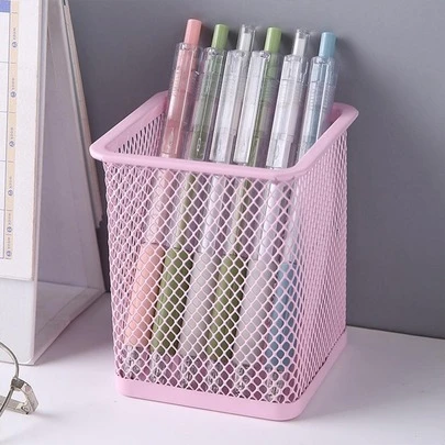 1pc Hollow Out Solid Color Pen Holder, Simple Multi-Purpose Stationery Storage Box For Office, School Student Back To School Desk Office Supplies Office Accessories