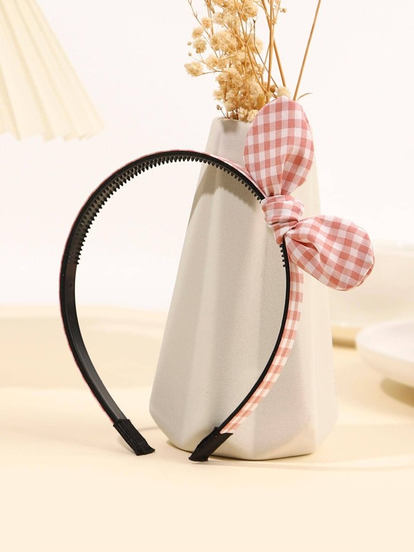 1pc Girls Gingham Bow Decor Cute Headband For Hair Decoration