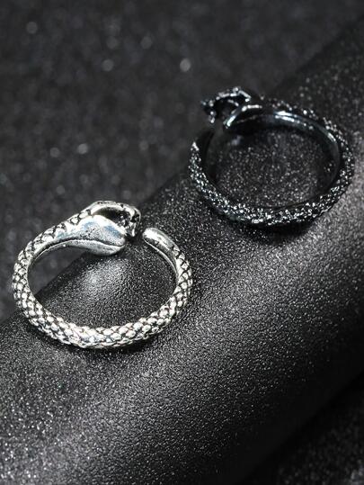 2枚复古蛇形开口戒指，男女通用情侣戒指