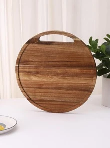 1 pieza Tabla de cortar de madera redondo - Marrón - Ver 1